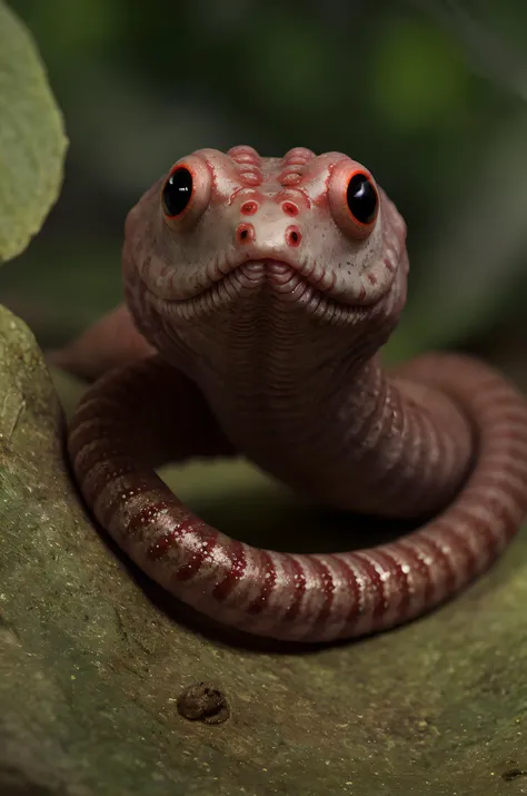 worm with eyes, cinematic, slimy, horror, outside, in nature, close-up