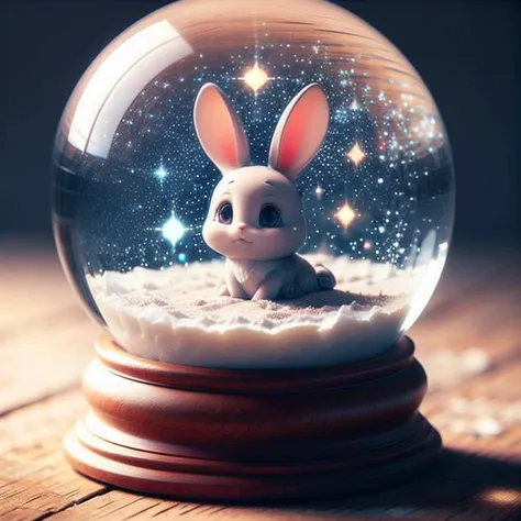 there is a snow globe with a rabbit inside of it