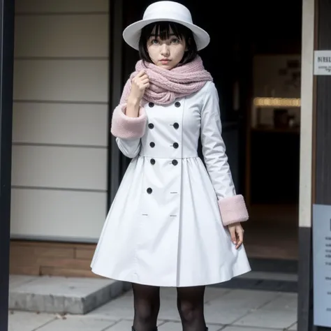 <lora:MayuriShiina002:0.5>,
Mayurizero,1girl,black hair,
hat,white headwear,
pink scarf,
dress,
skirt,frills,
pantyhose,white boots,