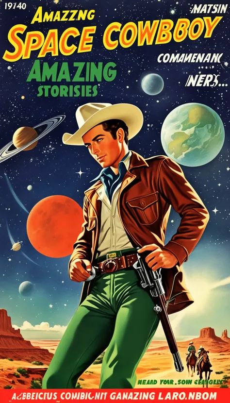 a poster for the amazing space cowboy comics series