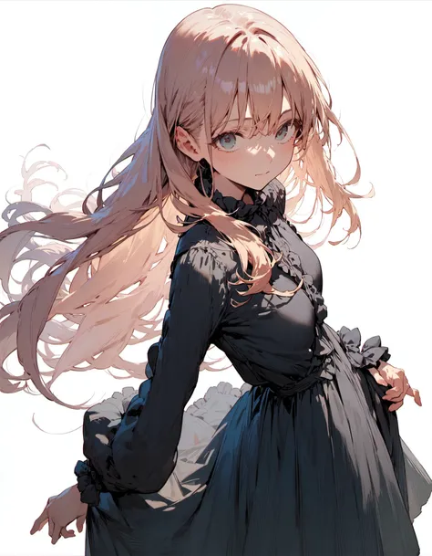 anime girl with long hair in a black dress