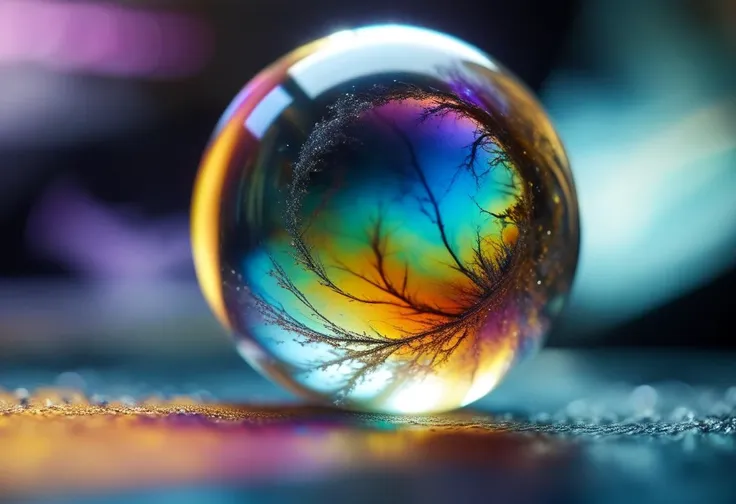 a close up of a glass ball with a tree inside of it