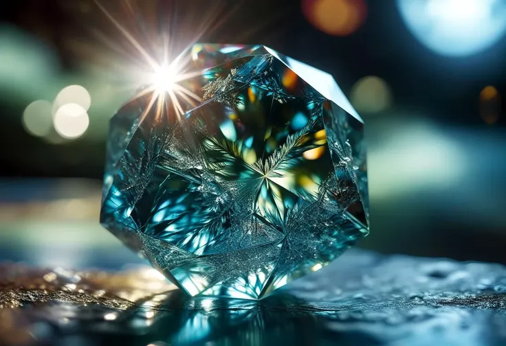 a close up of a diamond on a table with a light shining