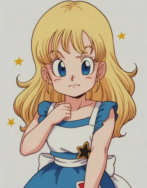 a cartoon girl with blonde hair and blue eyes is holding a star