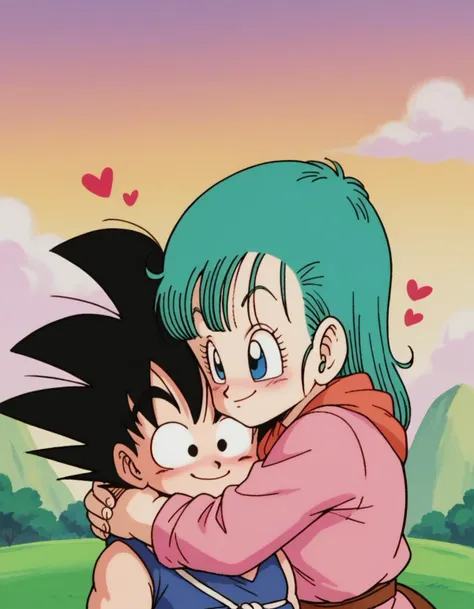 a cartoon of a young boy hugging a young girl