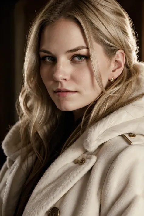 mo44ison, woman, portrait, cinematic, highly detailed, winter coat, ouside, snow,
long dark-blonde hair, 
 <lora:Jennifer_Morrison:0.7>