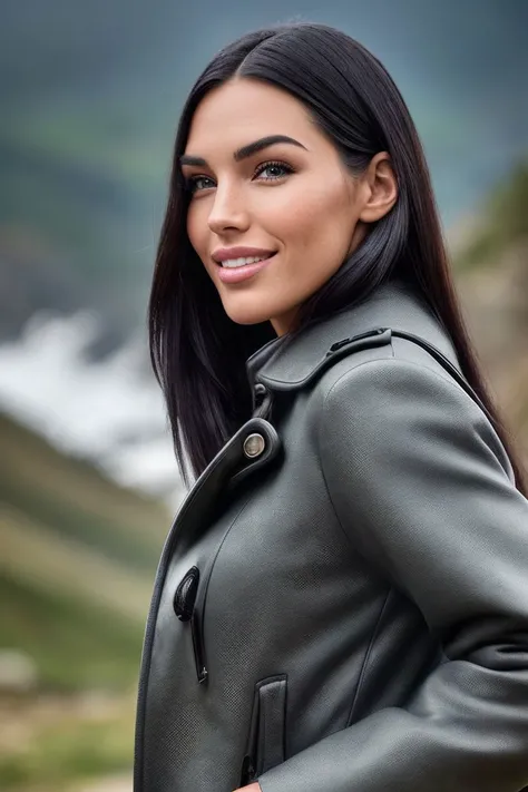 headshot of S219_DariaDereviankina,a stunning woman,in a (mountain-area:1.1),wearing a (coat:1.1),(rainstorm:1.1),(smiling),(8k, RAW photo, best quality, depth of field, ultra high res:1.2),(absurdres, intricate, photorealistic, masterpiece, ultra-detailed...