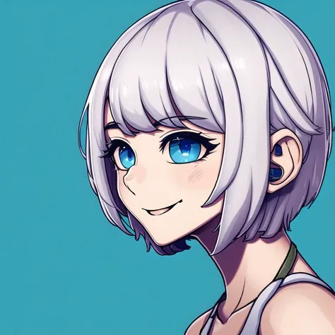 <lora:powtaytow3333:1>, powtaytow3333, cartoon, background, animal ears, artist name, bare shoulders, blue eyes, border, collarbone, eyebrows visible through hair, hair ornament, hairclip, head tilt, highres, kouriiko, looking at viewer, looking to the sid...