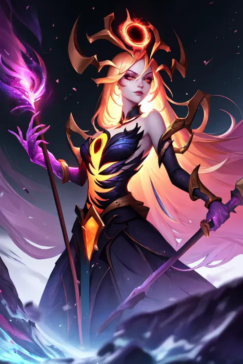 a woman with a sword and a glowing flame in her hand