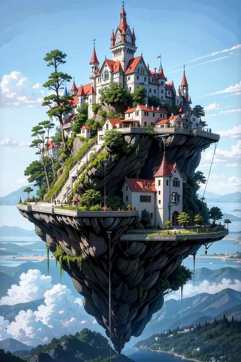 a castle on a floating island with a sky background