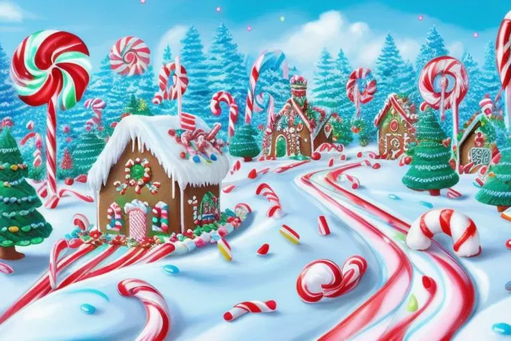 candyland, gingerbread house, candy canes, chocolate, sprinkles,a scenicroad,   <lora:scenicroad:0.85>