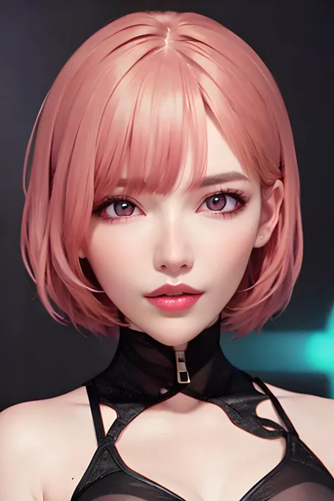 1girl, woman, gorgeous, pink hair, <lora:Eimi:0.7>, unreal engine graphics, [cyberpunk woman in hip hop style], big breasts, hourglass, looks at viewer, smile, noon, strip club, neon lights, high detail, bright colors, ultra high quality, hyperrealism, pho...