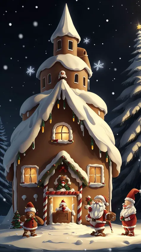 a close up of a house with a christmas tree and santa claus