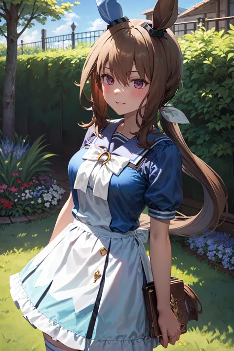 (masterpiece, best quality, ultra detailed), (perfect face, detailed face), (detailed background, complex background:1.2), full-face blush, smile, happy, parted lips,
<lora:admire_vega_(umamusume):0.9> ccvega,horse ears,single ear cover,long hair,low ponyt...