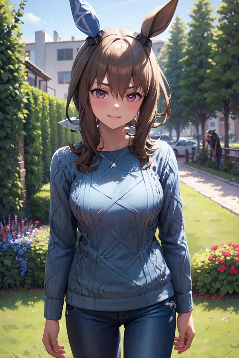 (masterpiece, best quality, ultra detailed), (perfect face, detailed face), (detailed background, complex background:1.2), full-face blush, smile, happy, parted lips,
<lora:admire_vega_(umamusume):1> bbvega,horse ears,single ear cover,long hair,low ponytai...