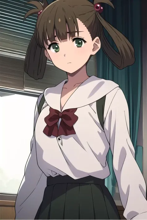 hikarikuroda, <lyco:hikarikuroda-lyco-nochekaiser:1>,
hikari kuroda, bangs, (brown hair:1.5), hair ornament, twintails, (green eyes:1.5), hair bobbles, hair rings,
BREAK school uniform, long sleeves, bow, red bow,
BREAK looking at viewer,
BREAK indoors, cl...