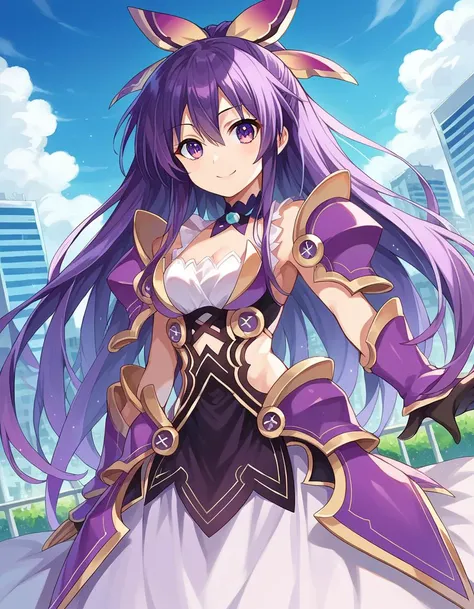 a woman in a purple dress with long hair and a cat ears