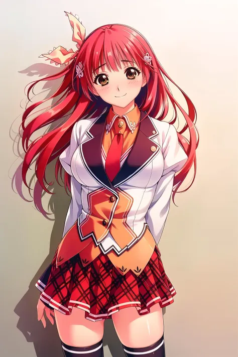 anime girl with red hair and a school uniform posing for a picture