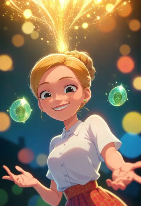 a cartoon girl with a light up head and a dress shirt