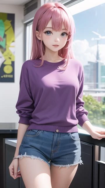 masterpiece, best quality, highres, 1girl, solo, (blue archive:1.1), pink hair, thighs, purple clothes,