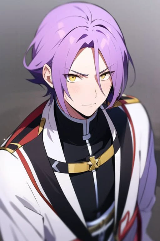 <lora:JuliusJuukulius:1>, JuliusJuukulius, 1boy, standing, purple_hair, yellow eyes, male focus, solo,