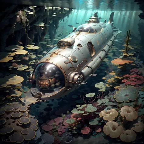 <lora:BugattiAI:0.9> BugattiAI submarine, underwater