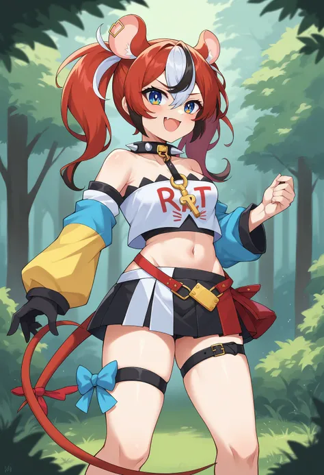 forest
BREAK
score_9, score_8_up,score_7_up, source, anime, 
BREAK
<lora:HakosBaelzPDXL:0.8> HakosBaelz holding rat, smiling, looking aside, twintails, mouse tail, tail bow, BaelzBase, twintails, spiked collar, key necklace, bare shoulders, white shirt, cl...