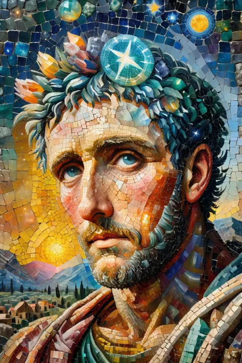 a close up of a mosaic of a man with a beard