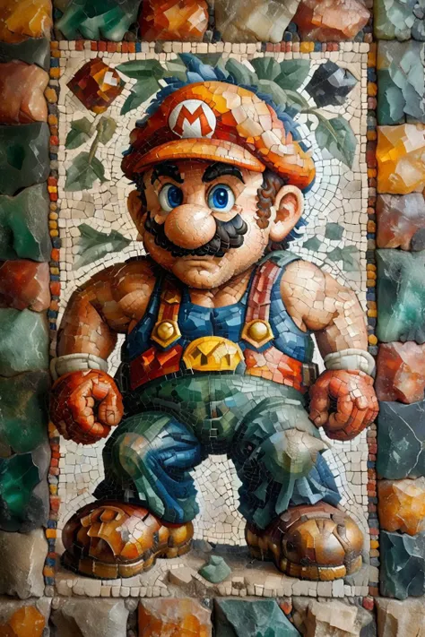 a close up of a painting of a mario bros character