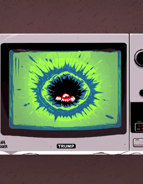 cartoon of a television with a green screen with a monster face on it