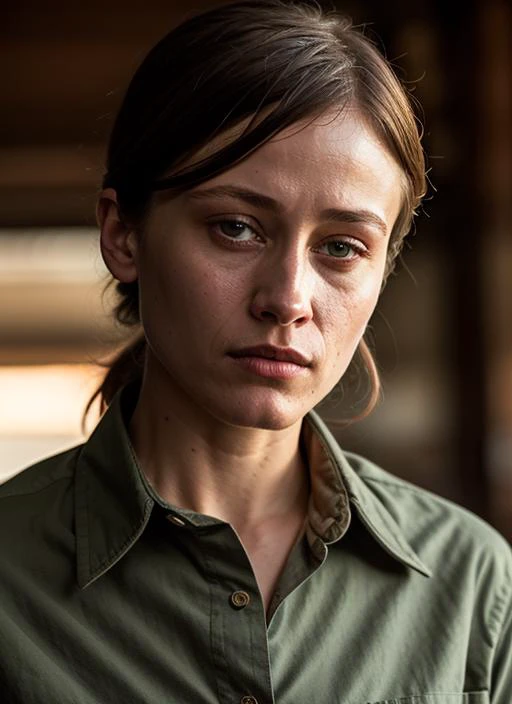 A stunning intricate color close up portrait of (sks woman:1) , wearing Button-down shirt and chinos, epic character composition, sharp focus, natural lighting, subsurface scattering, f2, 35mm, film grain, , by Peter Lindbergh, <lora:lora-small-olivia-tayl...