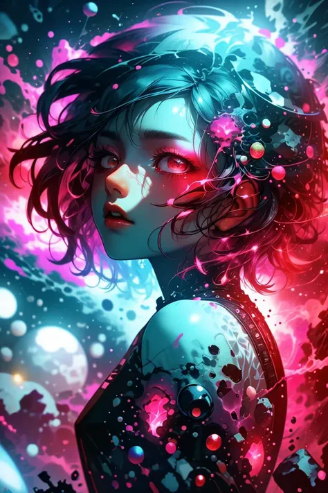 (Unsuccessful Photo:1.3) of (Ultrarealistic:1.3) a photo of a girl with white short hair <lora:edgRageAura:1> red, aura, edgrageaura, glowing, cosmic void, void, cubes, glowing cubes, energy flow,,Highly Detailed,(CineColor:1.3), <lora:LCM_LoRA_Weights_SD1...