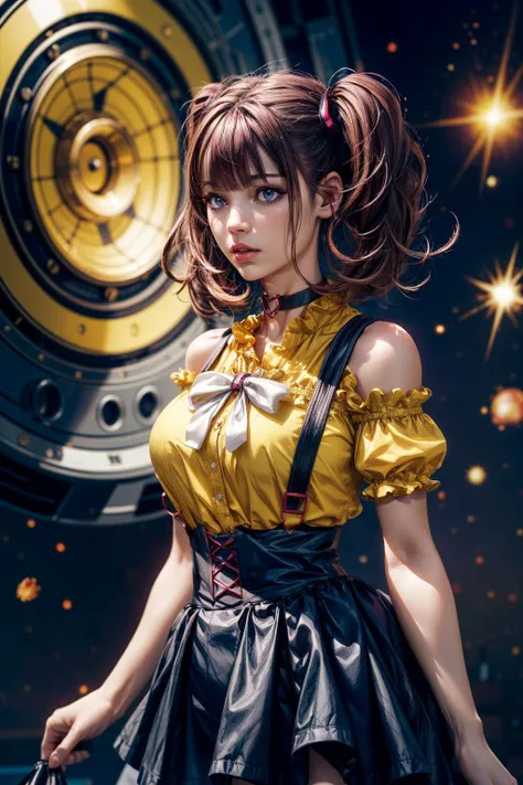 (ultra realistic,32k, masterpiece:1.2),(high detailed skin:1.1),( high quality:1.1),
<lora:LeeRoha:0.8>leeroha,twintails,yellow shirt,frilled shirt,off-shoulder shirt,puffy short sleeves,heart choker,suspenders,bow,black skirt,high-waist skirt,thighhighs,(...