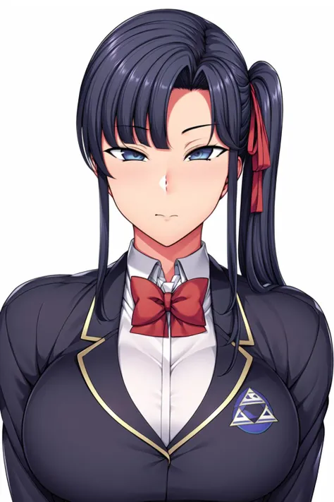 a woman with long hair and a bow tie in a uniform