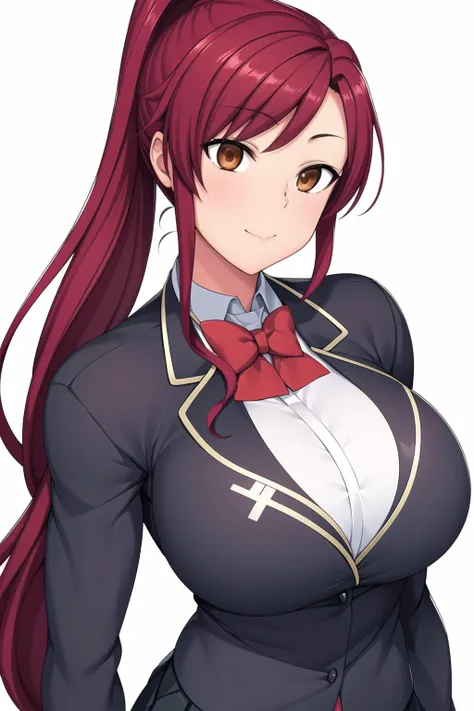 a woman with long red hair and a bow tie