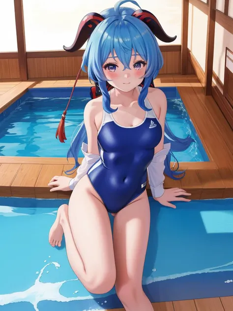 <lora:ganyu girl:1>,ganyu girl,blue hair,school swimsuit flap,, masterpiece, best quality,