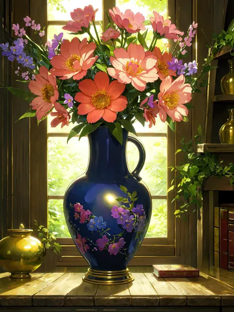 (masterpiece, best quality:1.15), no humans, stunning, a vase with fragrant flowers, vibrant colors, fresh, lively, aromatic, decorative