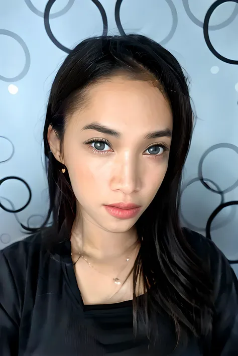 a close up of a woman with long hair and a black shirt