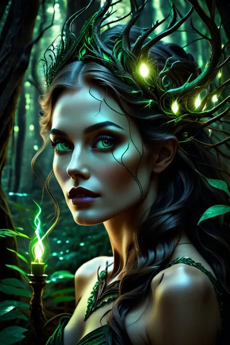 woman with a perfect face in a mythical forest, masterpiece, intricate details, raw photo, photo unp <lora:DonMD34thM4g1cXL_v3.0-000015:1> donmd34thm4g1cxl, magical, haunted, glowing