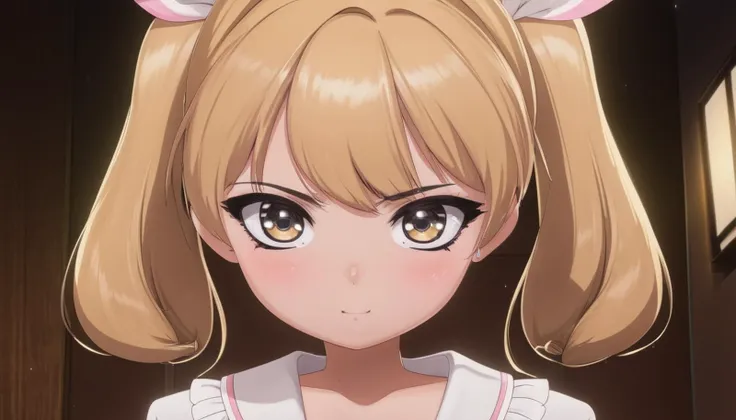 a close up of a girl with a cat ear and a dress