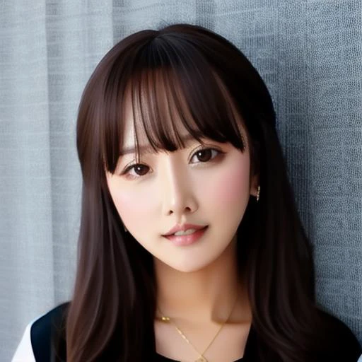 a close up of a woman with long hair and a necklace