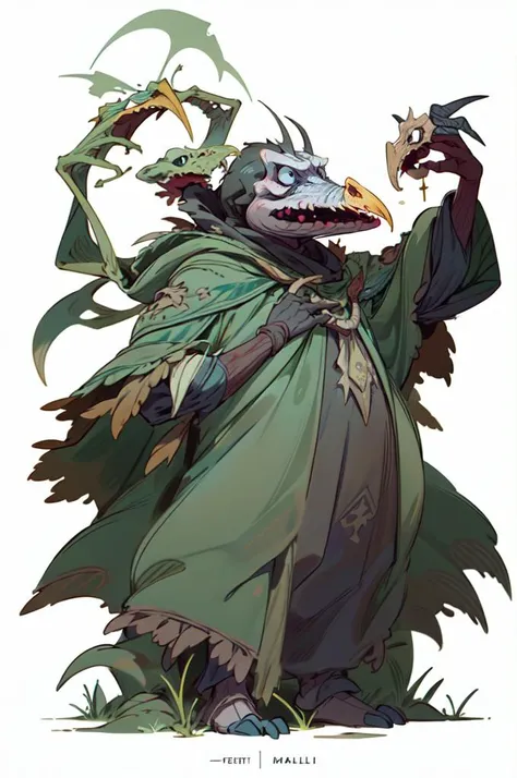 skeksil, cute skeksis with green victorian tattered robes on a white background, illustration <lora:Skeksis:1>,  <lora:add_detail:0.5>