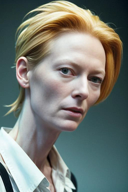 tilda cosplaying as david bowie, ziggy stardust, masterpiece, photo, eye contact, sexy