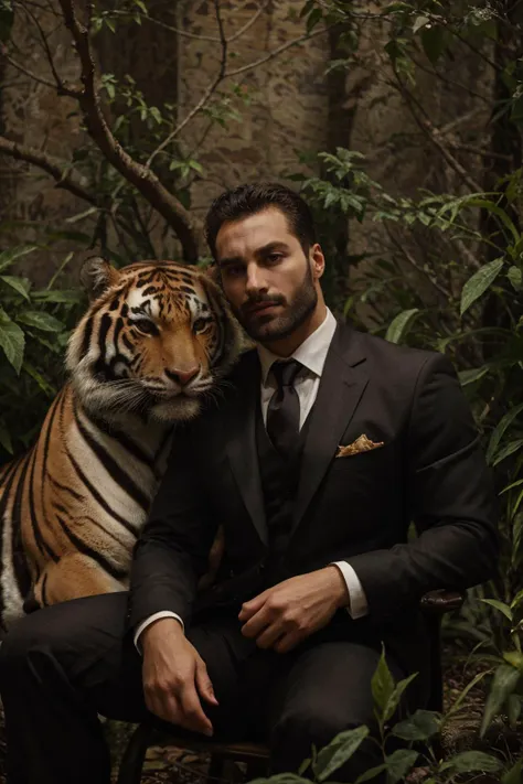 araffe sitting next to a tiger in a forest