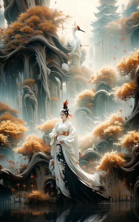 Ink painting, ink painting, splash-ink, ink splash, calligraphy, Chinese characters, Chinese character background
Red crowned crane1girlHanfu,
<lora:~Q?-d Red crowned crane:0.8> <lora:super wide lens_20231008132837:0.8> <lora:pine_20230904213617:0.7>