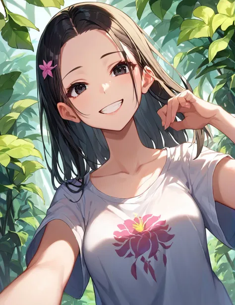 anime girl with long hair and flower in her hair