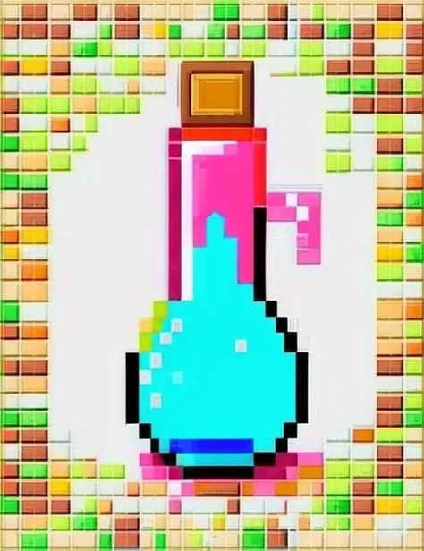 glass bottle, pink liquid, poison, pixel art, white background<lora:pixelart:1>