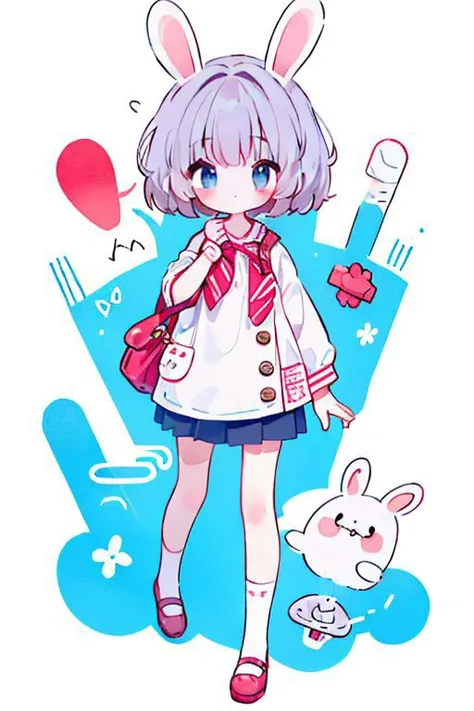 1girl, red bow, rabbit ears, blue eyes, short hair , solo