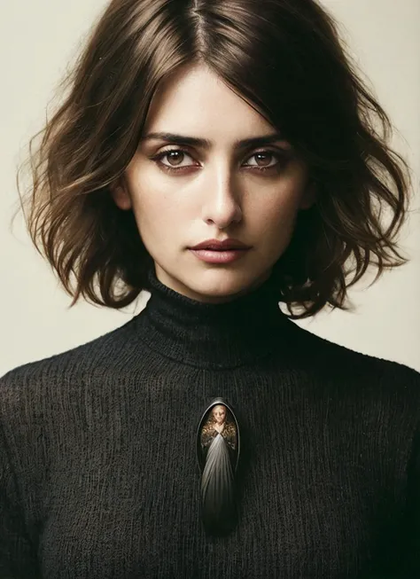 A stunning intricate full color portrait of (sks woman:1), wearing a black turtleneck, epic character composition, by ilya kuvshinov, alessio albi, nina masic, sharp focus, natural lighting, subsurface scattering, f2, 35mm, film grain, <lora:locon_penelope...