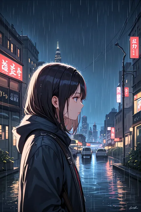 score_9,  best quality,
1girl,city,rain,expressionless,from side,night,illumination